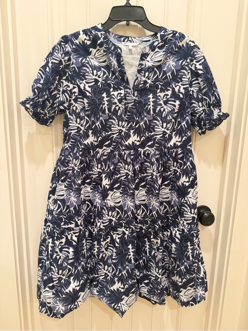 Southern Tide Navy and White Tropical Tiered Dress